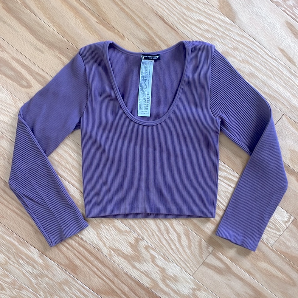 ZARA 3/4 Sleeve Ribbed Top in Purple - Size: M/L